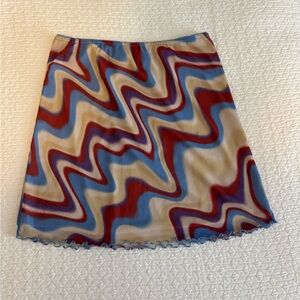Urban Outfitters Red and Blue Wave Mini Skirt
